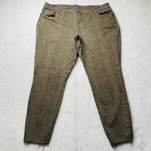Kut From The Kloth Womens Olive Green Snakeskin Ankle Skinny Jeans Size 18W